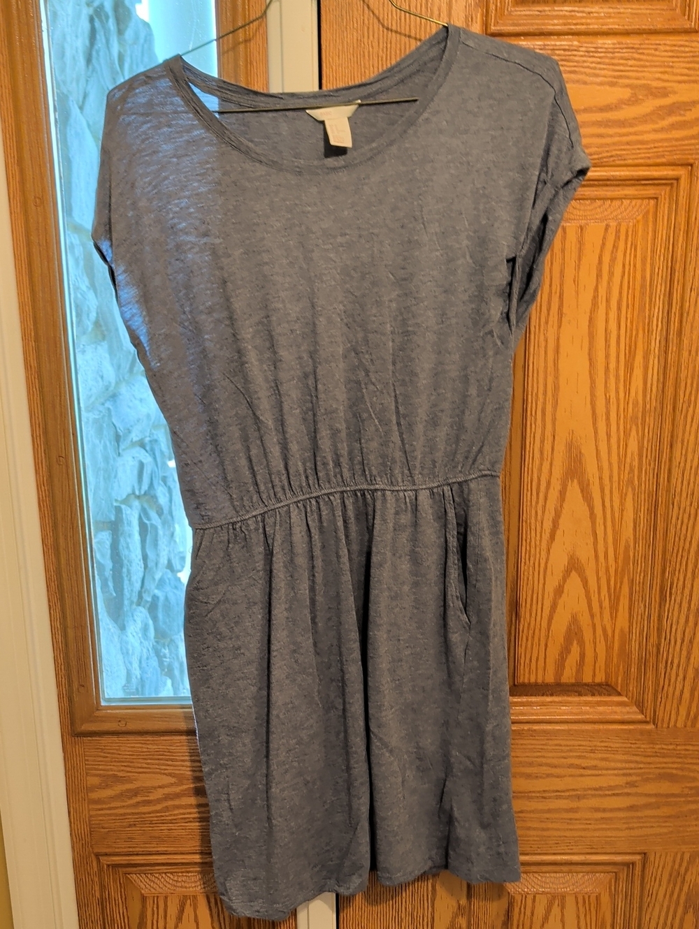 H&M Slate Blue Short-Sleeve Gathered Waist Dress